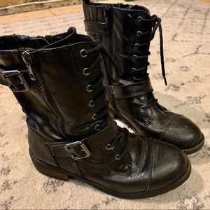 Black vegan leather combat boots